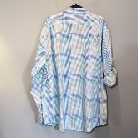 IZOD Surfcaster Button Down Shirt Long Roll Tab Sleeve Plaid Print Flap Pocket - Picture 9 of 12